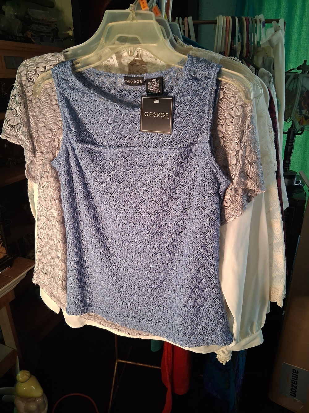 George Blue Lace Overlay Tank Top